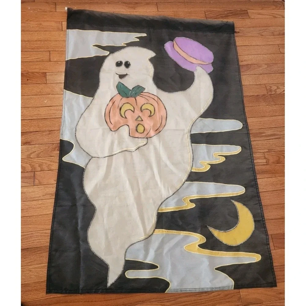 Vintage 90's Halloween‎ Ghost Pumpkin Yard House Flag Large 49